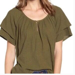 Madewell Texture & Thread Tiered-Sleeve Top Keyhole Scoop Short Sleeve NWT